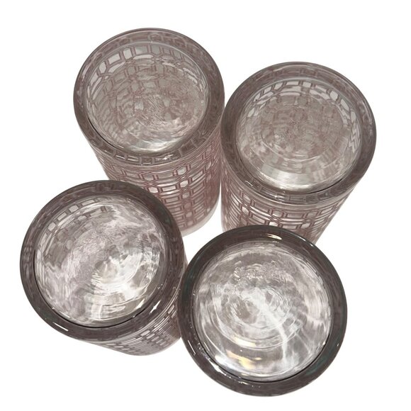 MCM Vintage Retro??? Pink & Clear Glass Tumblers With Modern Pattern Design 6 In - Picture 4 of 8